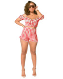 Two-piece set of plaid printing with wood ears LL6329-1
