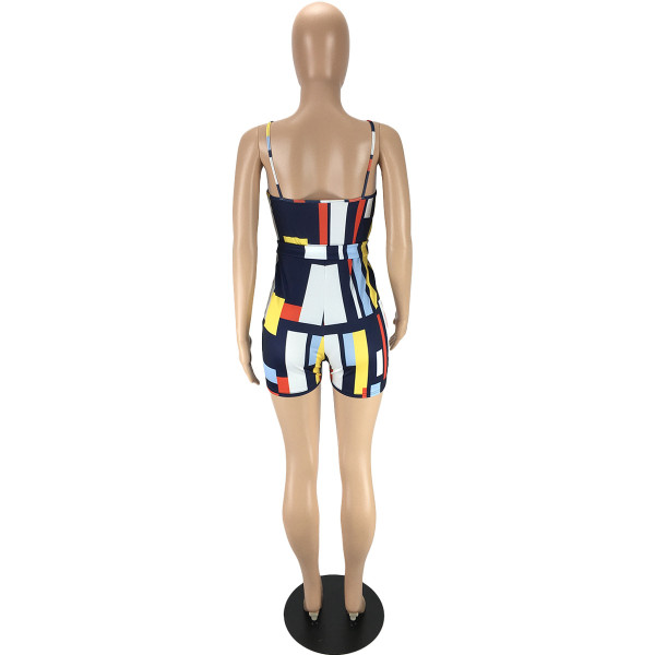 Fashion sexy hit color print jumpsuit LY9309