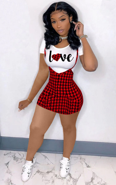 Women's letter houndstooth skirt suit two-piece suit S168