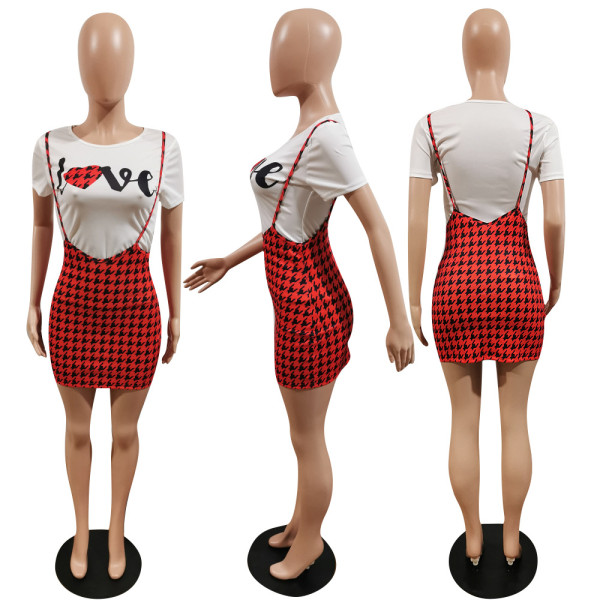 Women's letter houndstooth skirt suit two-piece suit S168