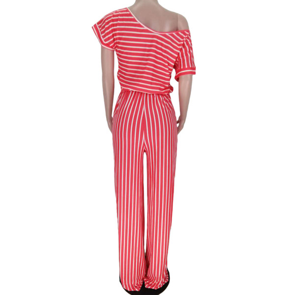 Sexy women's loose printed striped jumpsuit cl6042
