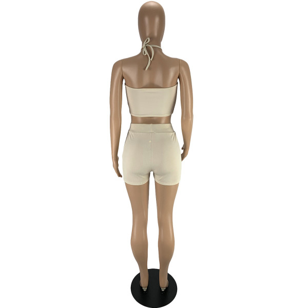 Sexy fashion solid color pit strip two-piece suit LY9308