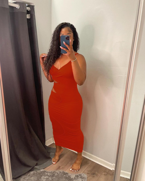 Sexy fashion hollow split-layer sling cotton dress LY9300