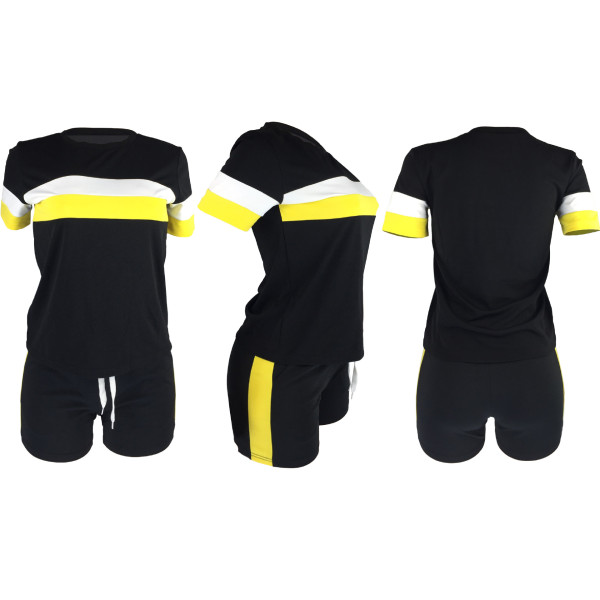 Multi-contrast color stitching casual sports two-piece suit LM8240