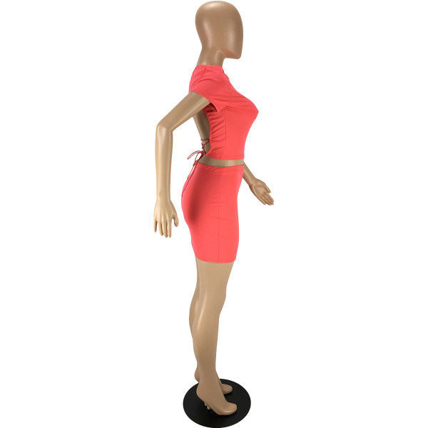 Fashion sexy solid color tight-fitting halter strap two-piece suit LY9301
