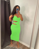 Sexy fashion hollow split-layer sling cotton dress LY9300