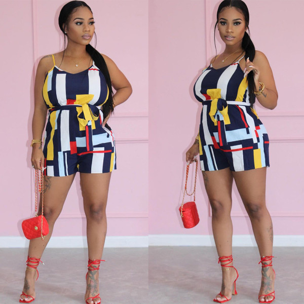 Fashion sexy hit color print jumpsuit LY9309