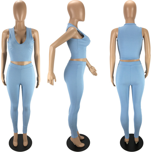 Sexy fashion solid color pit strip two-piece suit LY9310