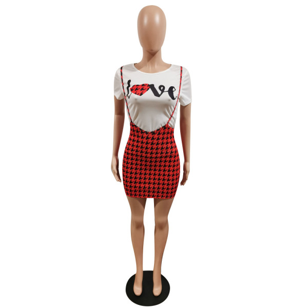 Women's letter houndstooth skirt suit two-piece suit S168