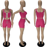 Ladies hollow strap solid color two-piece suit LL6328