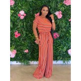 Sexy women's loose printed striped jumpsuit cl6042