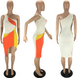 Fashion sexy stitching strapless dress LY9306