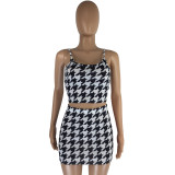 Houndstooth suspender skirt suit LM8229
