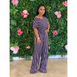 Sexy women's loose printed striped jumpsuit cl6042