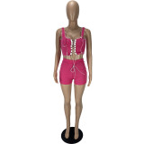 Ladies hollow strap solid color two-piece suit LL6328