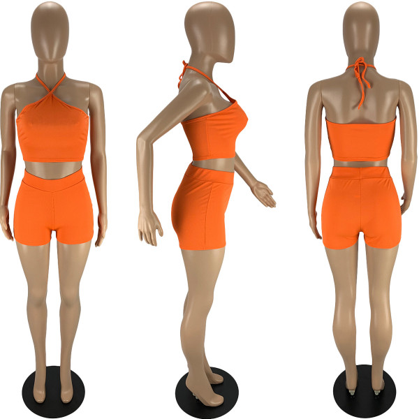 Sexy fashion solid color pit strip two-piece suit LY9308