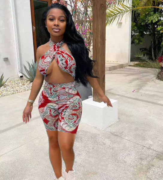 Sexy Printed Jumpsuit with Wrapped Chest TK6177