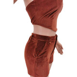 Two-piece solid color sexy wrapped chest shorts suit TK6179