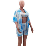 Three-piece casual sports suit with gradient print loose shorts HM6526