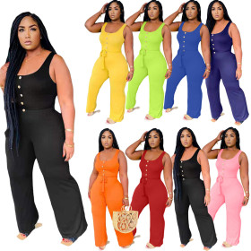 Fashion stitching casual sleeveless wide-leg jumpsuit HM6330