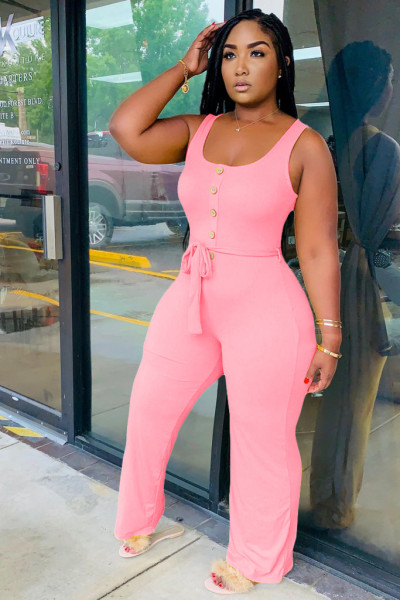 Fashion stitching casual sleeveless wide-leg jumpsuit HM6330