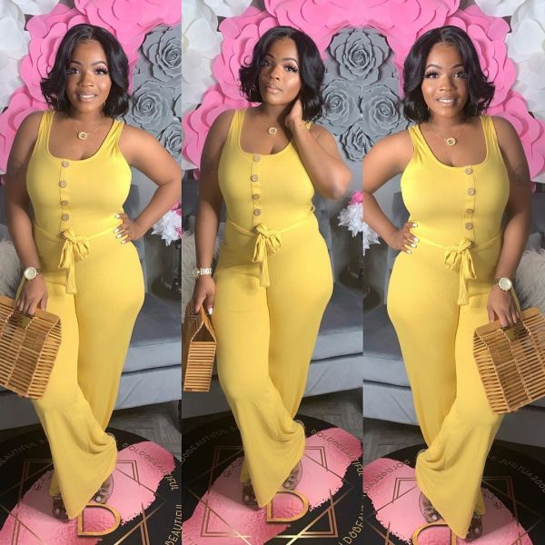 Fashion stitching casual sleeveless wide-leg jumpsuit HM6330