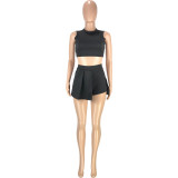 Fashion leisure sexy solid color waistless round neck slim-fitting vest personality shorts two-piece suit SM9188