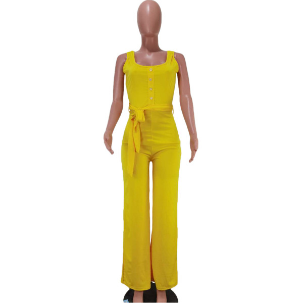 Fashion stitching casual sleeveless wide-leg jumpsuit HM6330