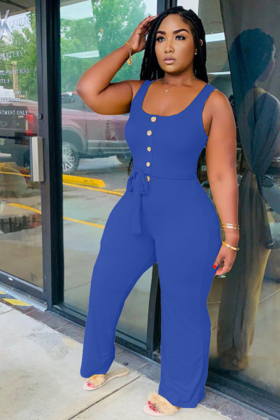 Fashion stitching casual sleeveless wide-leg jumpsuit HM6330
