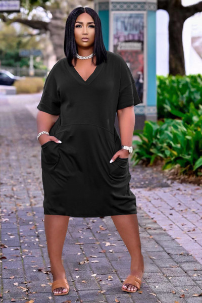 Sexy loose solid color V-neck casual dress TK6153