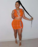 Sexy hollow strap solid color two-piece suit TK6161