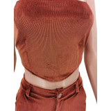 Two-piece solid color sexy wrapped chest shorts suit TK6179