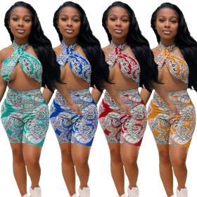 Sexy Printed Jumpsuit with Wrapped Chest TK6177