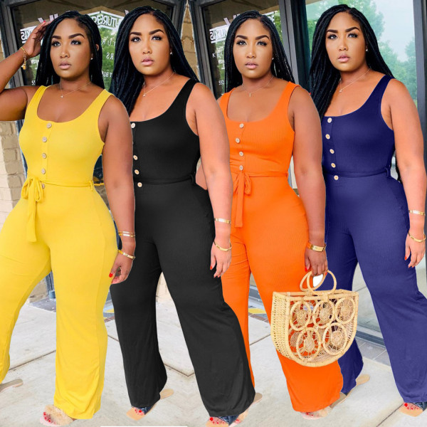 Fashion stitching casual sleeveless wide-leg jumpsuit HM6330