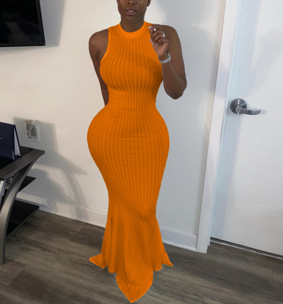 Pure color sexy pit fishtail dress TK6099