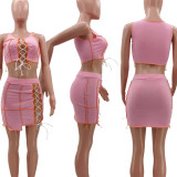 Sexy hollow strap solid color two-piece suit TK6161