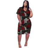 Sexy loose camouflage print V-neck casual dress TK6159