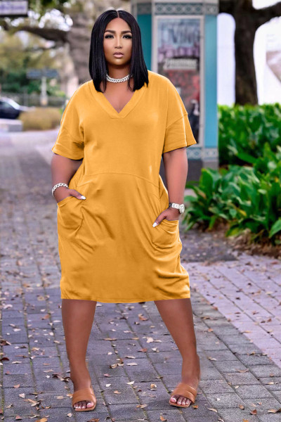 Sexy loose solid color V-neck casual dress TK6153