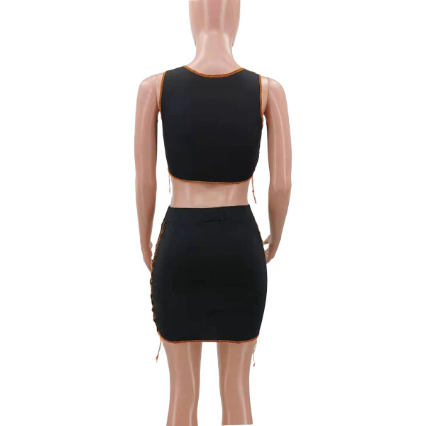 Sexy hollow strap solid color two-piece suit TK6161
