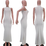 Pure color sexy pit fishtail dress TK6099