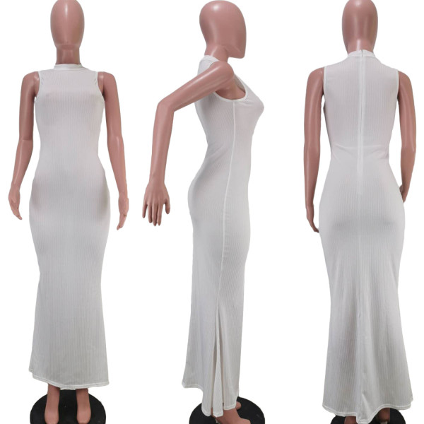 Pure color sexy pit fishtail dress TK6099