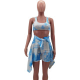 Three-piece casual sports suit with gradient print loose shorts HM6526