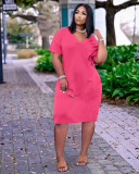 Sexy loose solid color V-neck casual dress TK6153