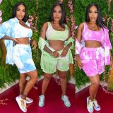 Three-piece casual sports suit with gradient print loose shorts HM6526