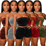 Two-piece solid color sexy wrapped chest shorts suit TK6179