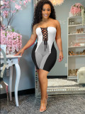 Fashion casual positioning printing stitching tube top strappy jumpsuit HM6888