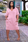 Sexy loose solid color V-neck casual dress TK6153