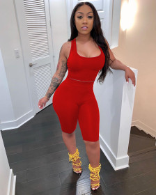 Women's fashion casual solid color tank top shorts slim sports two-piece suit SM9138