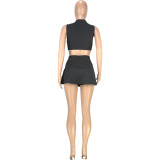 Fashion leisure sexy solid color waistless round neck slim-fitting vest personality shorts two-piece suit SM9188