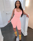 Women's fashion casual solid color tank top shorts slim sports two-piece suit SM9138